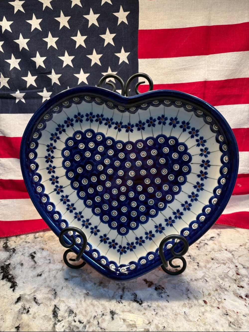 Blue Heart Pattern Ceramic uDecorative Plate - polish pottery
